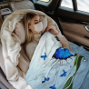 Coperta in flanella verticale 280g con motivo farfalle blu e vaso