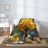 Coperta in flanella 280g con stampa lato singolo (motivo fiori e pulcini)