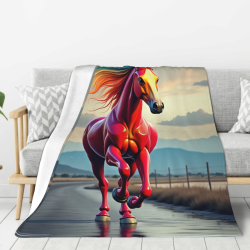 Couverture en flanelle verticale 280g avec motif de cheval au galop