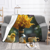 Coperta in flanella orizzontale 280g con motivo vaso, pulcino giallo e fiori