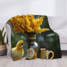 Coperta in flanella orizzontale 280g con motivo vaso, pulcino giallo e fiori