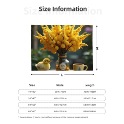 Manta de franela horizontal de 280g con diseño de jarrón, pollito amarillo y flores