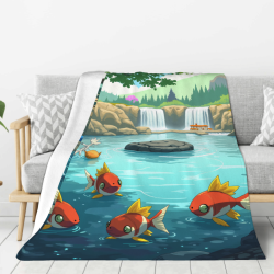 280g vertikale Flanell-Decke mit Cartoon-Goldfisch und Wasserfall-Muster