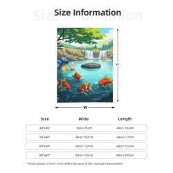 280g 縦型漫画風金魚と滝模様フランネルブランケット