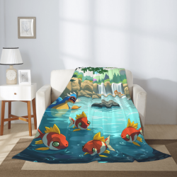280g Vertical Cartoon Goldfish and Waterfall Pattern Flannel Blanket