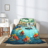 280g Vertical Cartoon Goldfish and Waterfall Pattern Flannel Blanket