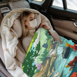 280g Vertical Cartoon Goldfish and Waterfall Pattern Flannel Blanket