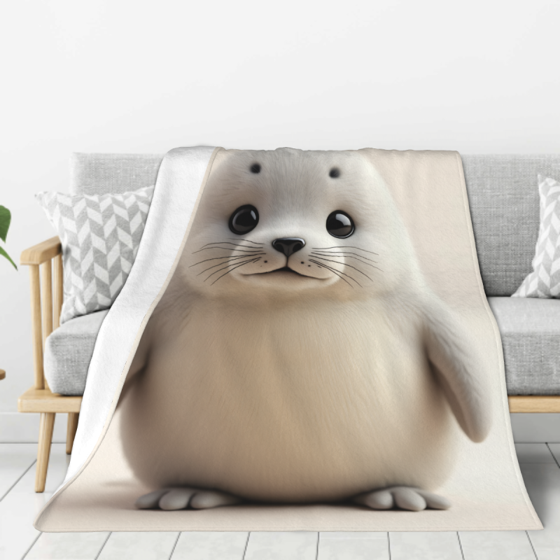 Coperta in flanella 280g stile verticale con stampa unilaterale di adorabili foche Coperta in flanella 280g stile verticale con stampa unilaterale di adorabili foche