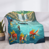 Coperta in flanella orizzontale 280g con motivo a pesciolini dorati cartoon