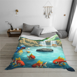 Coperta in flanella orizzontale 280g con motivo a pesciolini dorati cartoon