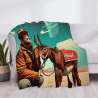 Coperta in flanella orizzontale 280g con motivo cowboy e asino