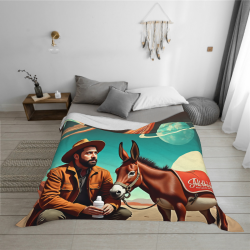 Coperta in flanella orizzontale 280g con motivo cowboy e asino