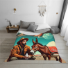 Coperta in flanella orizzontale 280g con motivo cowboy e asino
