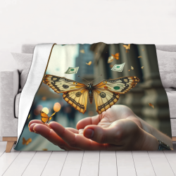 Manta de franela horizontal de 280g (Patrón de mariposas y monedas)