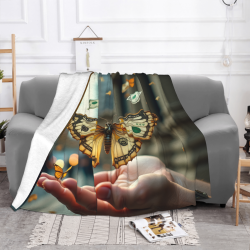 Manta de franela horizontal de 280g (Patrón de mariposas y monedas)