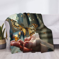 Couverture en flanelle horizontale 280g (Motif papillons et pièces)