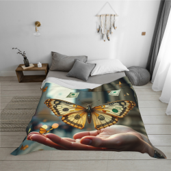 Coperta in flanella orizzontale 280g (Motivo farfalle e monete)