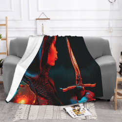 280g Horizontal Flannel Blanket with Female Knight Pattern