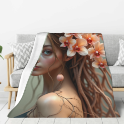 Coperta in flanella verticale 280g con motivo fiore-ragazza