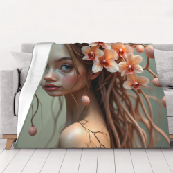 Coperta in flanella orizzontale 280g con motivo di ragazza sognante e fiori