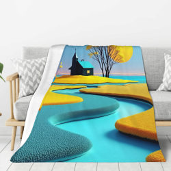 Coperta in flanella verticale 280g stampata su un lato con motivo paesaggio rurale