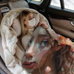 Manta de franela horizontal de 280g con diseño de chica soñadora y flores