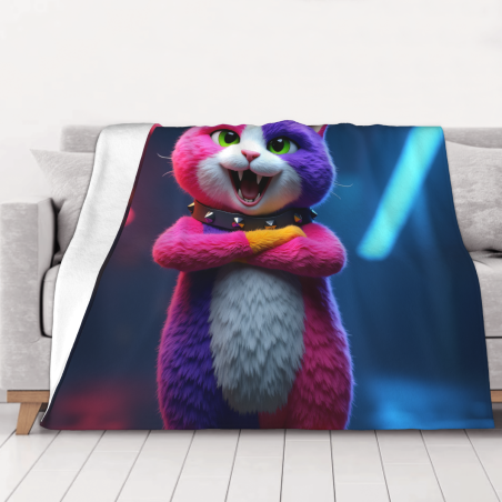 Manta de franela horizontal de 280g con patrón de gato, suave y cómoda