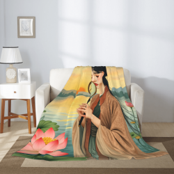 280g 세로형 중국 고풍스러운 미인 프린팅 플란넬 담요