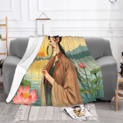 280g Horizontal Flannel Blanket with Ancient - style Beauty Print
