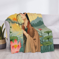 280g Horizontal Flannel Blanket with Ancient - style Beauty Print