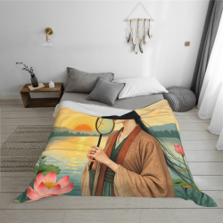 280g Horizontal Flannel Blanket with Ancient - style Beauty Print