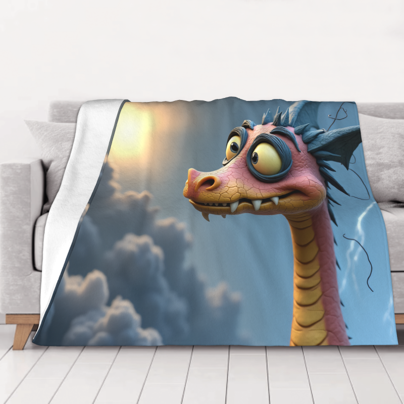 Manta de franela horizontal de 280g con adorable estampado de dragón de dibujos animados