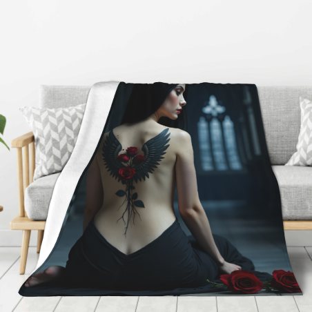Couverture en flanelle 280g avec impression recto et motif féminin mystérieux