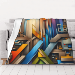Manta de franela horizontal de 280g con estampado artístico geométrico