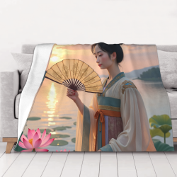 280g Single - sided Printed Flannel Blanket with Ancient - style Beauty Pattern