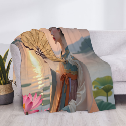 Coperta in flanella da 280g con stampa unilaterale e motivo di bellezza antica