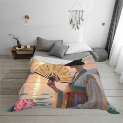 280g Single - sided Printed Flannel Blanket with Ancient - style Beauty Pattern