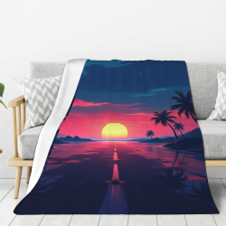 Manta de franela vertical de 280g con estampado unilateral de atardecer marino