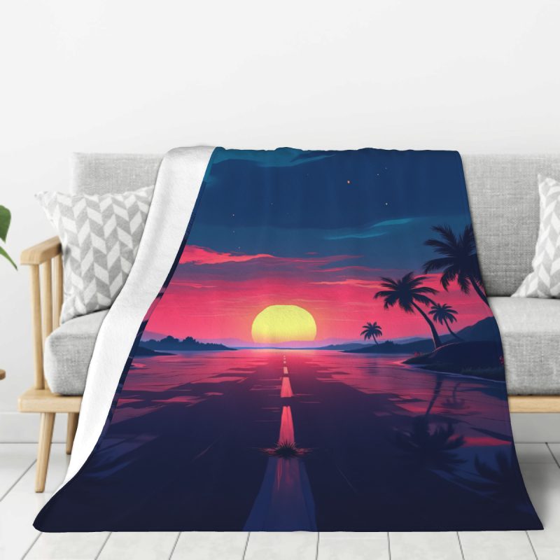 Coperta in flanella verticale 280g con stampa unilaterale di tramonto marino Coperta in flanella verticale 280g con stampa unilaterale di tramonto marino