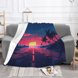 Manta de franela horizontal de 280g con estampado de atardecer en el mar