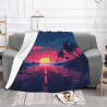 Manta de franela horizontal de 280g con estampado de atardecer en el mar