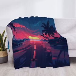 Manta de franela horizontal de 280g con estampado de atardecer en el mar