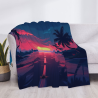 Manta de franela horizontal de 280g con estampado de atardecer en el mar