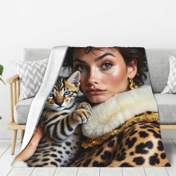 Manta de franela vertical de 280g con estampados de figura y gato