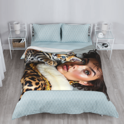 Manta de franela vertical de 280g con estampados de figura y gato