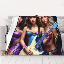 Manta de franela horizontal de 280g, estampado de mujeres hermosas y guitarra
