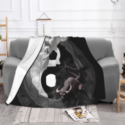 Manta de franela horizontal de 280g con diseño Ángel-Diablo-Taiji