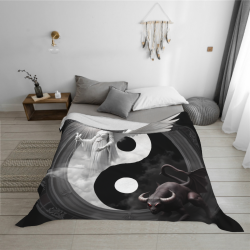 Manta de franela horizontal de 280g con diseño Ángel-Diablo-Taiji