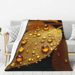 Couverture en flanelle verticale 280g avec motif de gouttes d'eau sur feuilles jaunes