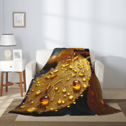 Couverture en flanelle verticale 280g avec motif de gouttes d'eau sur feuilles jaunes